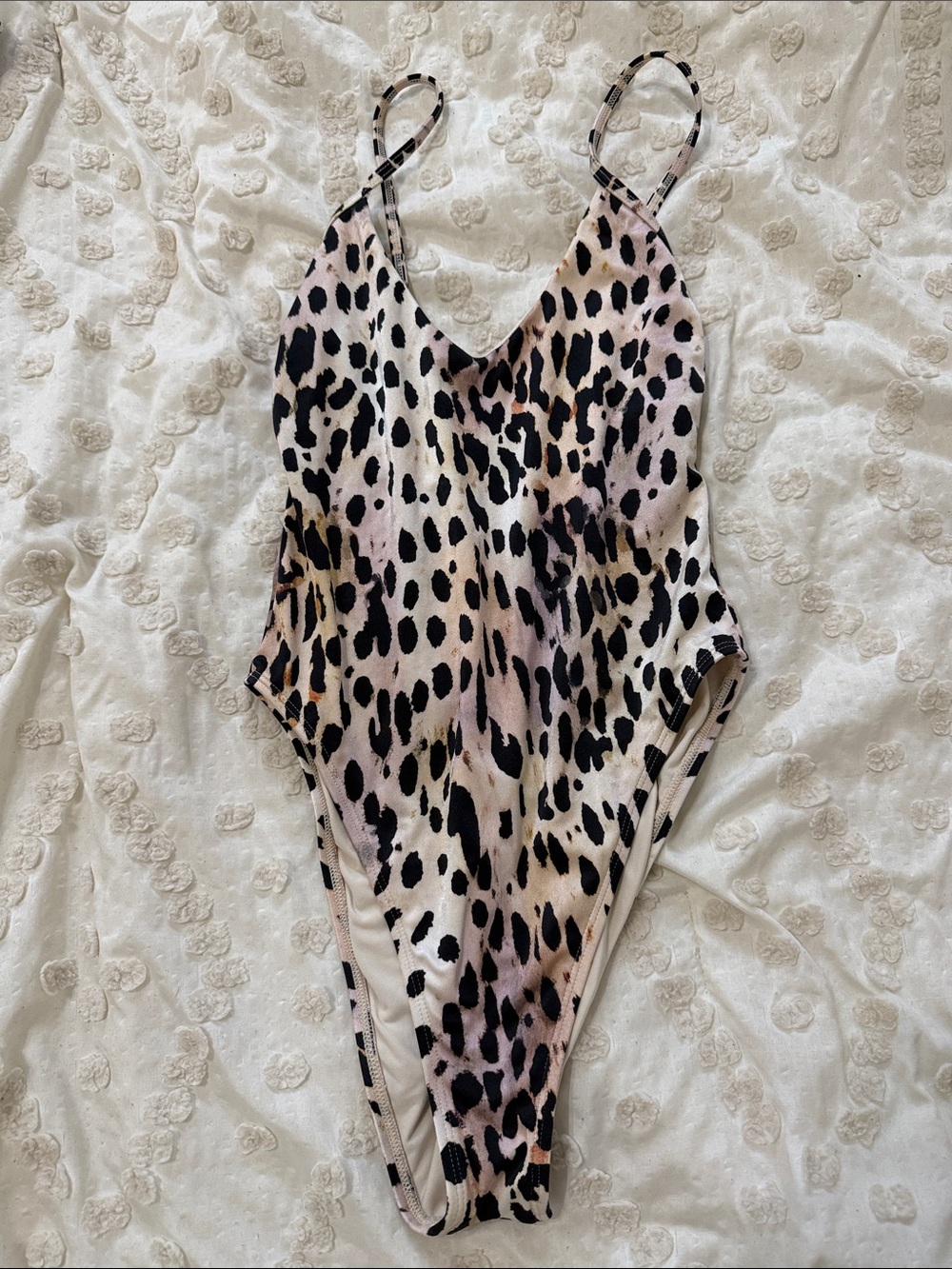 Good American Leopard Print One-Piece Swim Suit in Black and Cream
